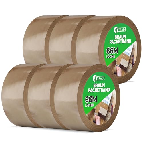 V1 TRADE Paketklebeband Braun - Paketband - Klebeband 50mm x 66m - 6 Rollen zum Kartons Verpacken und Umzug von V1 TRADE