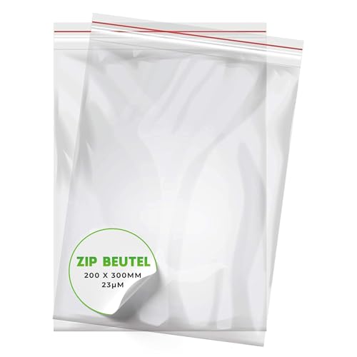V1 TRADE Zip Beutel Set 100 Stück 200 x 300 mm - Baggys - Robuste Druckverschlussbeutel - Wiederverschließbare Beutel zu Einer Besseren Organisation - Plastikbeutel Verschließbar von V1 TRADE