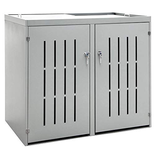 2er / 3er Mülltonnenbox Müllbox Mülltonnenverkleidung Edelstahl Abschließbar Schiebdach V2Aox, Auswahl:Silber- 2 Türen von V2Aox