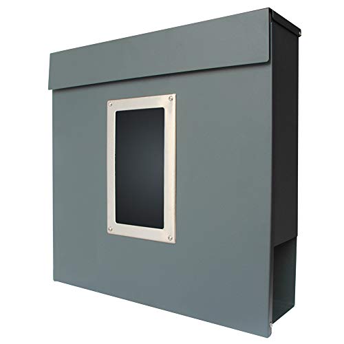 Briefkasten mit Zeitungsfach Postkasten Modern mit Sichtfenster Zeitungsrolle Post Box Letterbox Wandbriefkasten Metall V2Aox von V2Aox