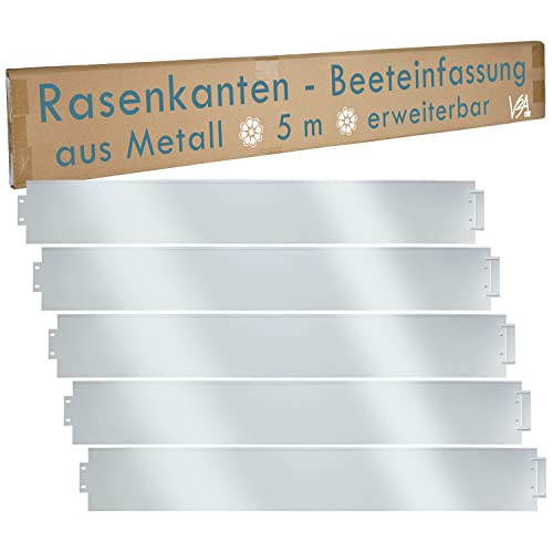 Rasenkante Metall 5m 10m 15m 20m 25m 30m erweiterbar V2Aox 100x14cm verzinkt Beeteinfassung Beetumrandung Mähkante Garten Umrandung, Länge:10 m von V2Aox