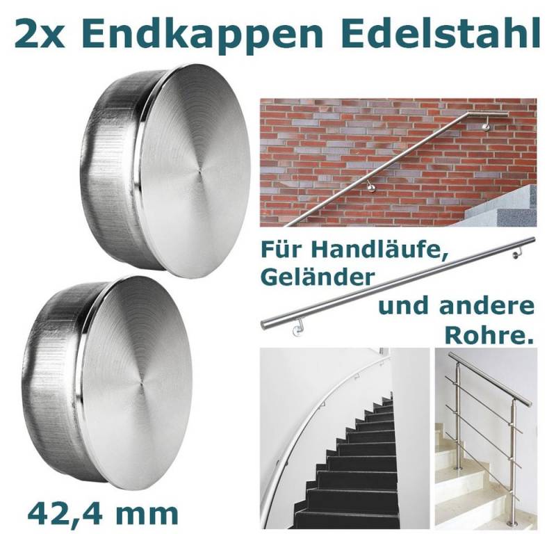 V2Aox Handlauf 2 Endkappen 42,4x2 mm Edelstahl für Rohr Geländer Handlauf Abdeckkappe von V2Aox