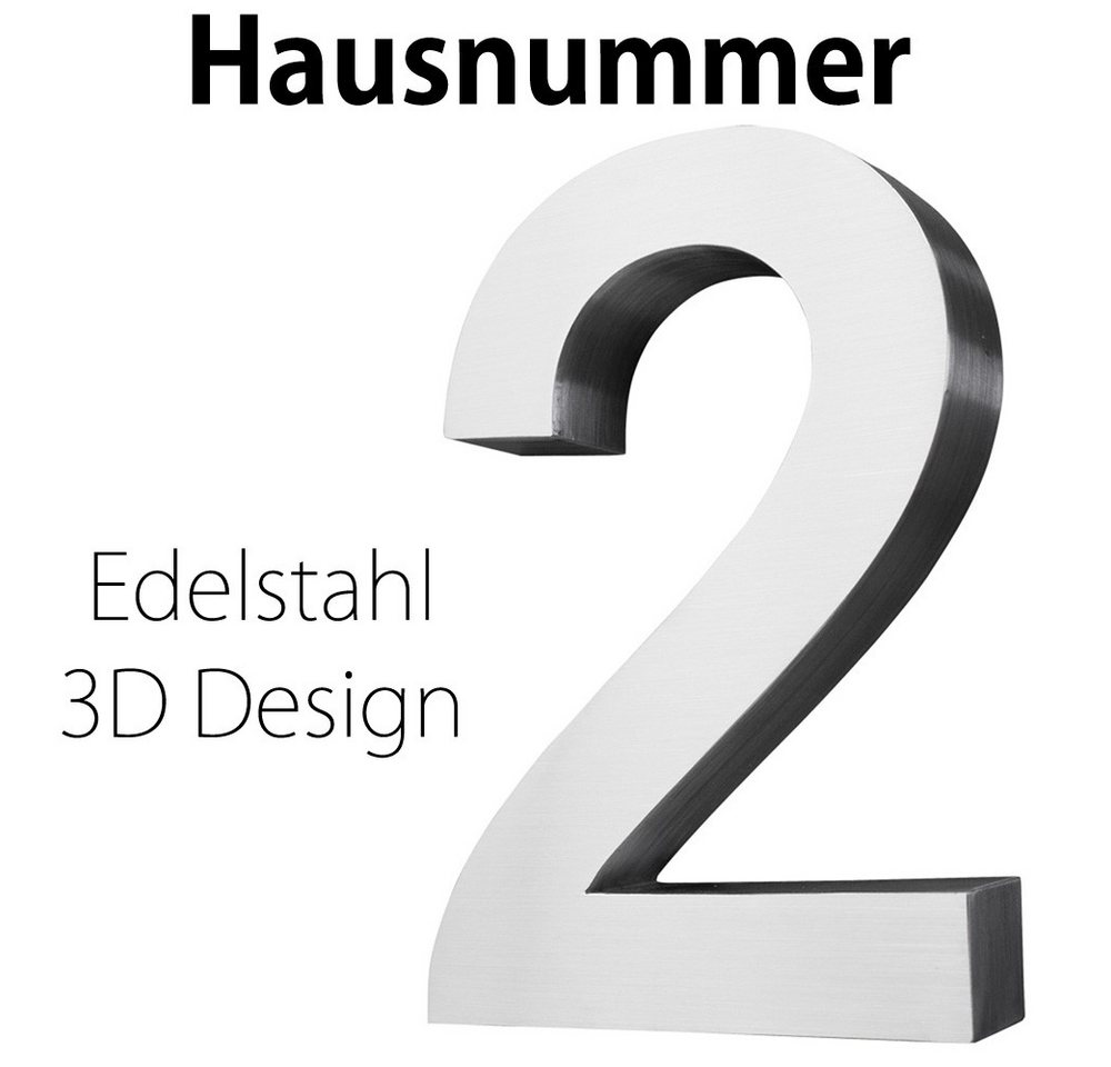 V2Aox Hausnummer Edelstahl Hausnummer 20 cm Hausnummernschild Hausnummer 2 Schild 3D von V2Aox