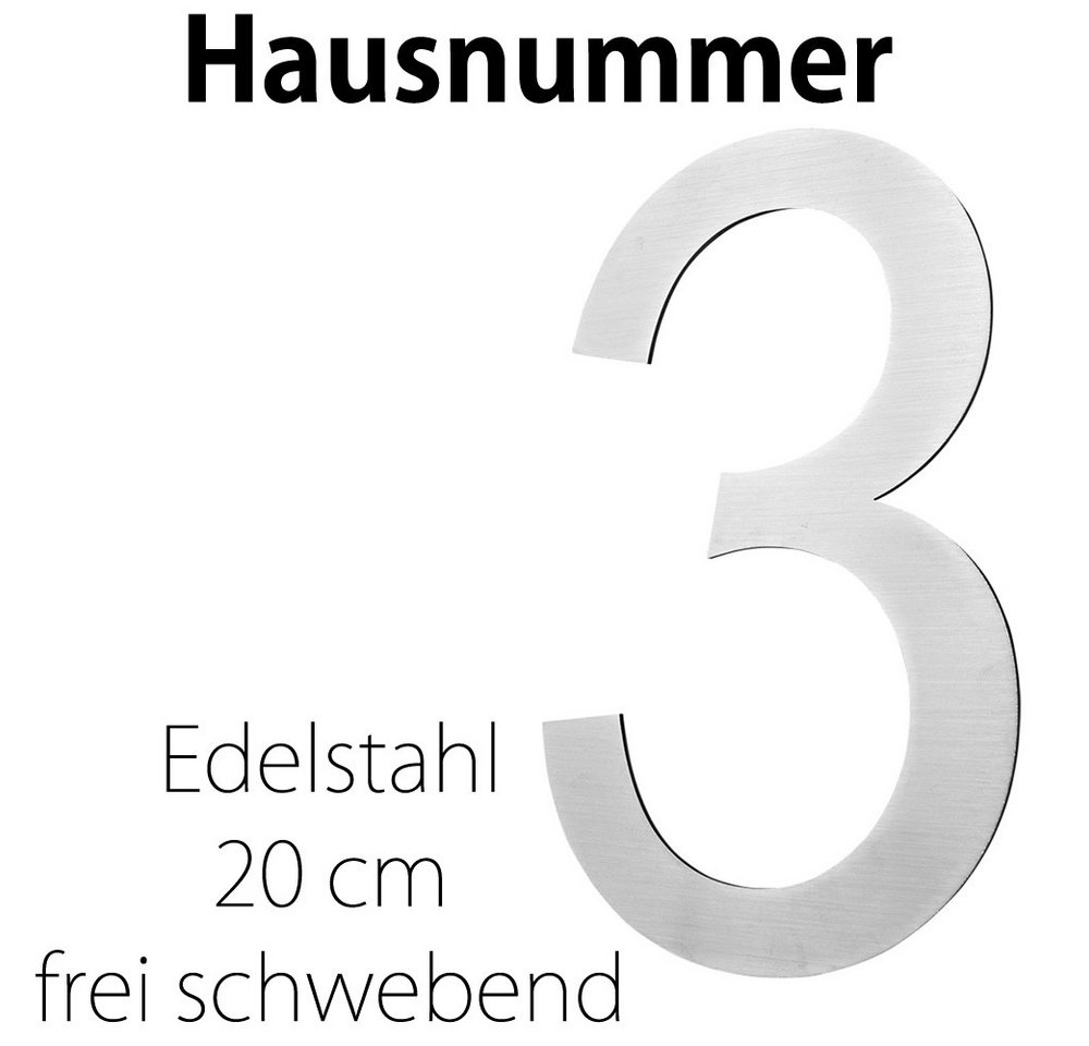 V2Aox Hausnummer Edelstahl Hausnummer 20 cm Hausnummernschild Hausnummer 3 Schild 2D von V2Aox