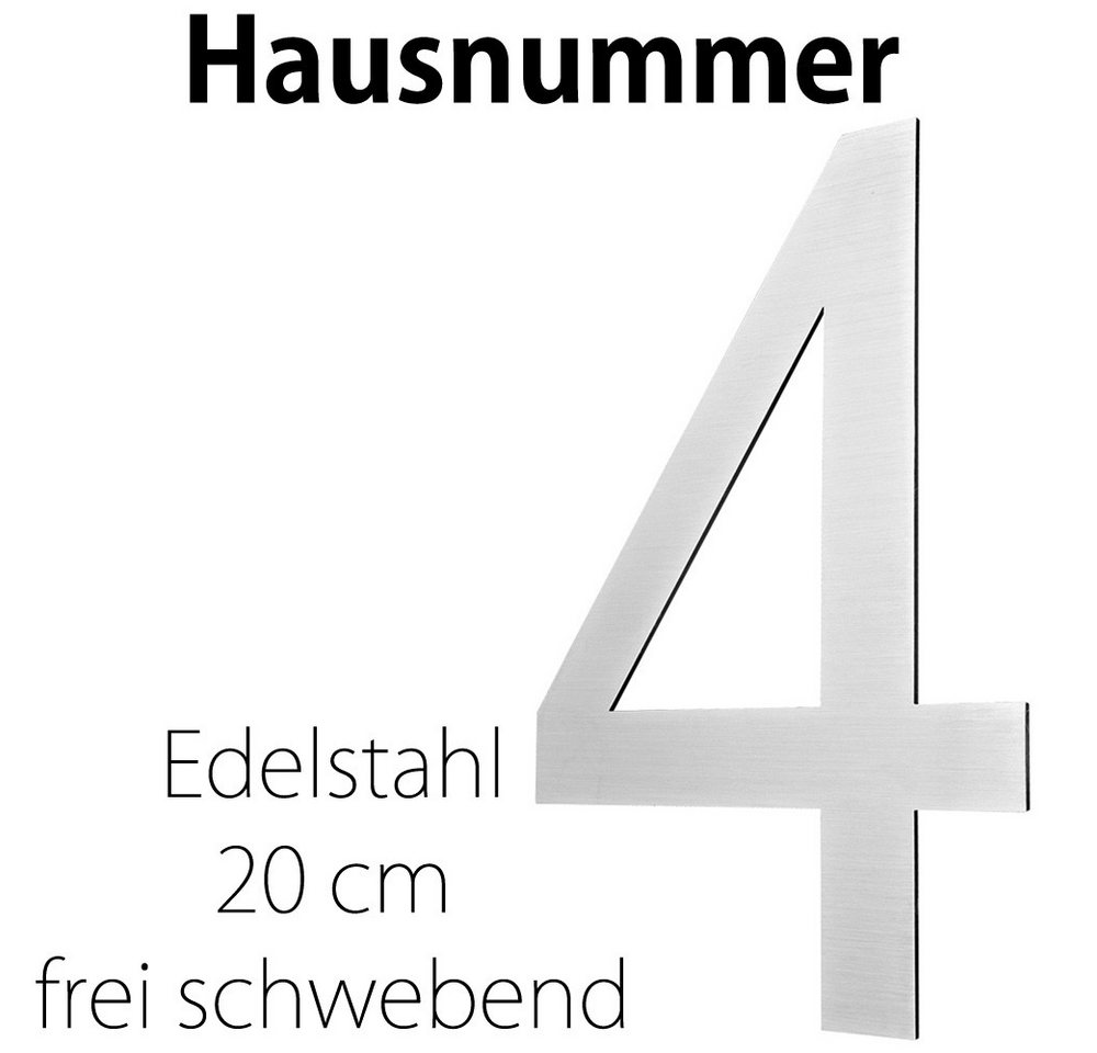 V2Aox Hausnummer Edelstahl Hausnummer 20 cm Hausnummernschild Hausnummer 4 Schild 2D von V2Aox