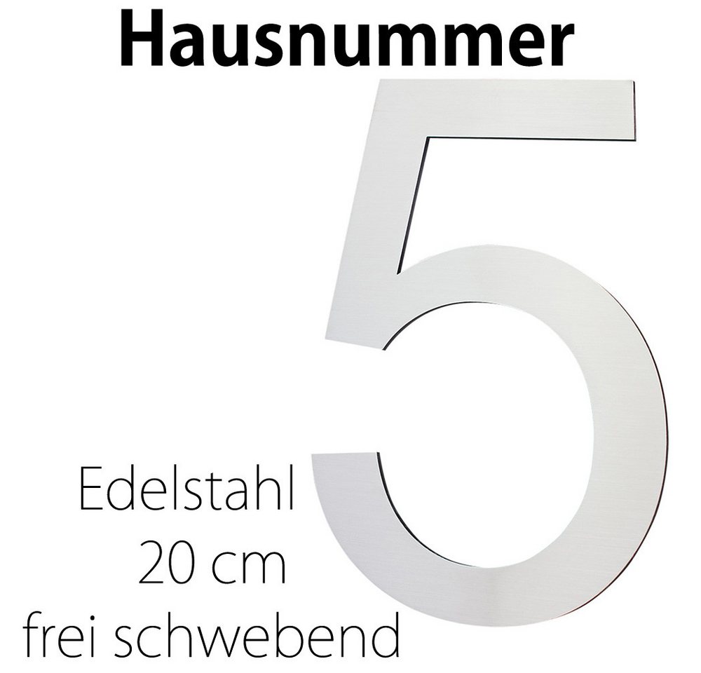 V2Aox Hausnummer Edelstahl Hausnummer 20 cm Hausnummernschild Hausnummer 5 Schild 2D von V2Aox