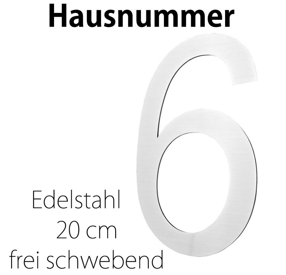 V2Aox Hausnummer Edelstahl Hausnummer 20 cm Hausnummernschild Hausnummer 6 Schild 2D von V2Aox