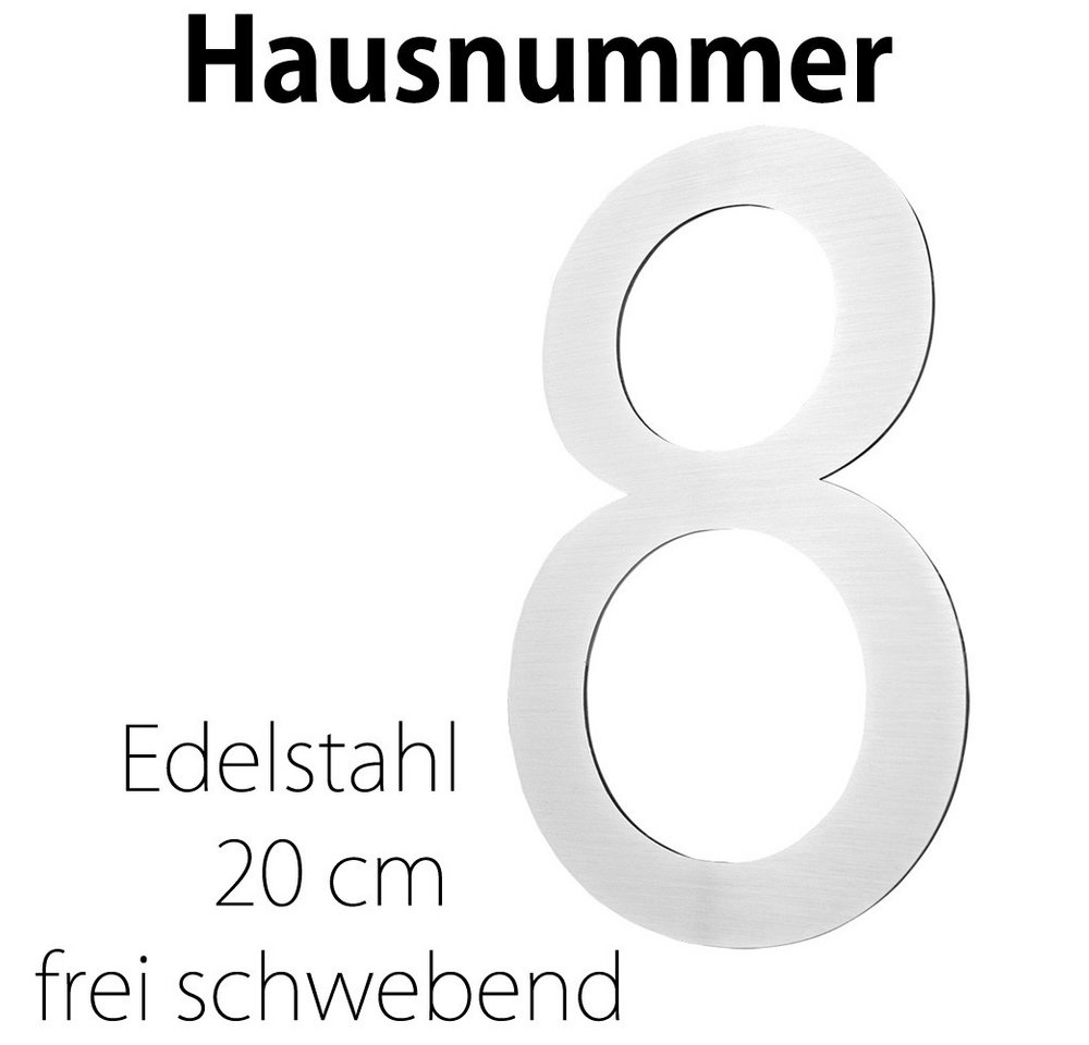 V2Aox Hausnummer Edelstahl Hausnummer 20 cm Hausnummernschild Hausnummer 8 Schild 2D von V2Aox