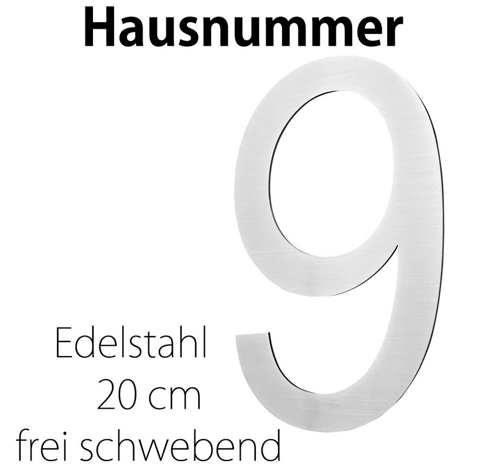 V2Aox Hausnummer Edelstahl Hausnummer 20 cm Hausnummernschild Hausnummer 9 Schild 2D von V2Aox