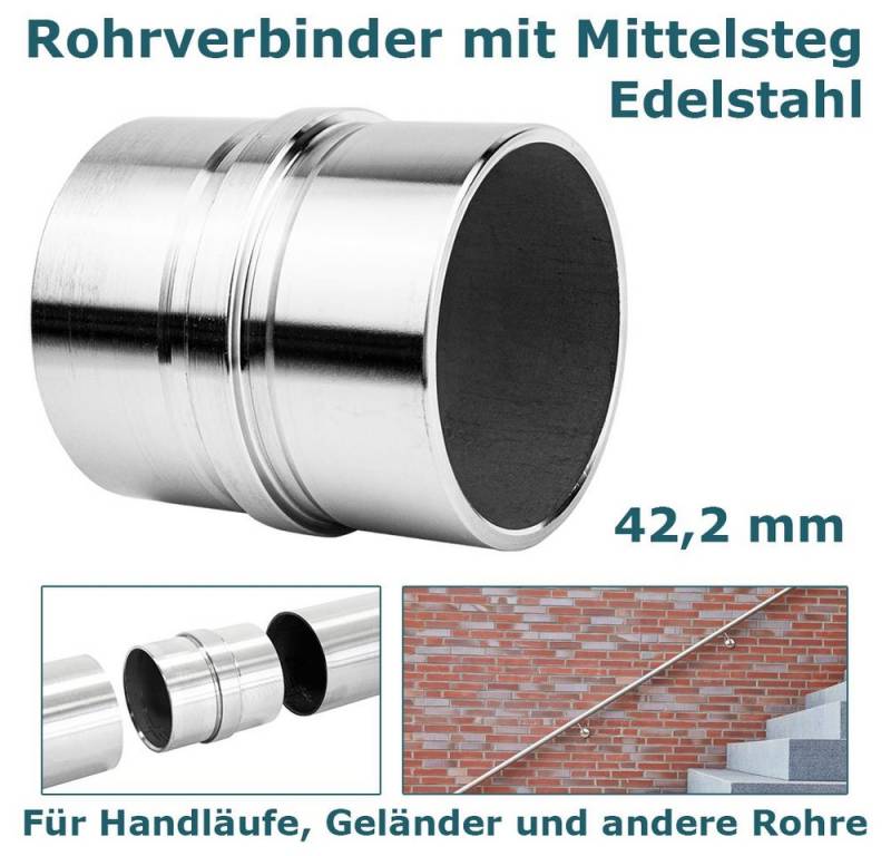 V2Aox Handlauf Verbinder Rohrverbinder mit Mittelsteg für 42,2 mm Verbindungsstück von V2Aox