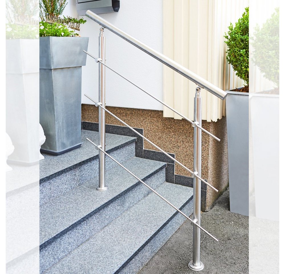 V2Aox Treppengeländer Treppengeländer Edelstahl Handlauf Geländer Aufmontage 80 - 200 cm, 80 cm Länge, mit 5 Pfosten von V2Aox
