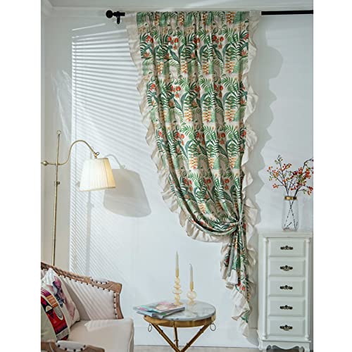 Fenstervorhänge Landhausstil Schlafzimmer Blickdicht Vorhänge - 1 Stück Vintage Floral Rüschen Gardinen - Baumwolle Leinen Scheibengardinen Für Wohnzimmer, Balkon, Türtrennvorhang von V3VOGUE