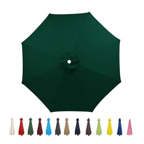 Garten Sonnenschirm Ersatzbezug Groß 2.0m 2.7m 3.0m 3.5m, Outdoor Wasserdicht UV-Schutz Gartenschirm Terrassenschirm Ersatzdach Überdachung Abdeckung, 6/8 Streben, Faltbar(Dark-green,3.0M/6Ribs) von V3VOGUE
