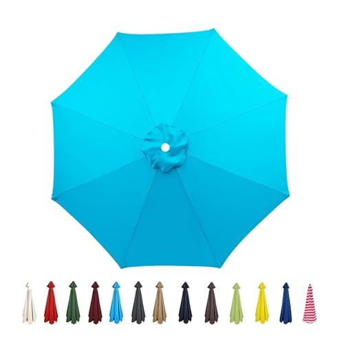 Garten Sonnenschirm Ersatzbezug Groß 2.0m 2.7m 3.0m 3.5m, Outdoor Wasserdicht UV-Schutz Gartenschirm Terrassenschirm Ersatzdach Überdachung Abdeckung, 6/8 Streben, Faltbar(Lake-blue,2.5M/8Ribs) von V3VOGUE
