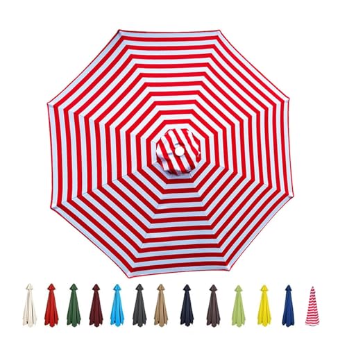 Garten Sonnenschirm Ersatzbezug Groß 2.0m 2.7m 3.0m 3.5m, Outdoor Wasserdicht UV-Schutz Gartenschirm Terrassenschirm Ersatzdach Überdachung Abdeckung, 6/8 Streben, Faltbar(Red-white,3.0M/6Ribs) von V3VOGUE