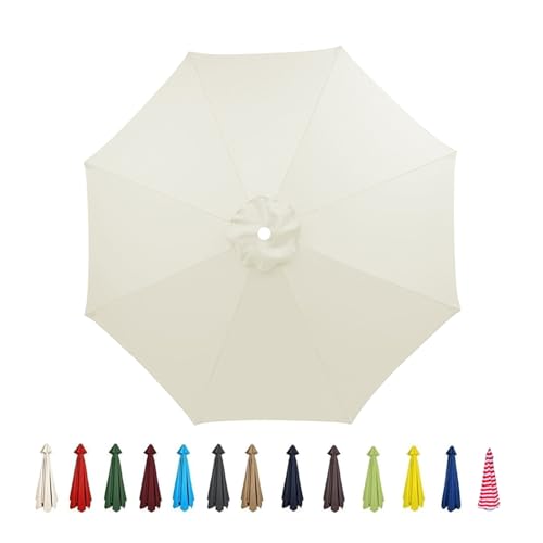 V3VOGUE Garten Sonnenschirm Ersatzbezug Groß 2.0m 2.7m 3.0m 3.5m, Outdoor Wasserdicht UV-Schutz Gartenschirm Terrassenschirm Ersatzdach Überdachung Abdeckung, 6/8 Streben, Faltbar(Beige,3.0M/8Ribs) von V3VOGUE