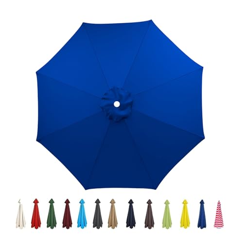 V3VOGUE Garten Sonnenschirm Ersatzbezug Groß 2.0m 2.7m 3.0m 3.5m, Outdoor Wasserdicht UV-Schutz Gartenschirm Terrassenschirm Ersatzdach Überdachung Abdeckung, 6/8 Streben, Faltbar(Blue,2.7M/8Ribs) von V3VOGUE
