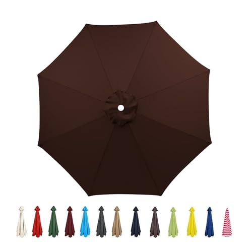 V3VOGUE Garten Sonnenschirm Ersatzbezug Groß 2.0m 2.7m 3.0m 3.5m, Outdoor Wasserdicht UV-Schutz Gartenschirm Terrassenschirm Ersatzdach Überdachung Abdeckung, 6/8 Streben, Faltbar(Brown,2.5M/6Ribs) von V3VOGUE