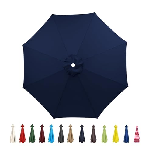 V3VOGUE Garten Sonnenschirm Ersatzbezug Groß 2.0m 2.7m 3.0m 3.5m, Outdoor Wasserdicht UV-Schutz Gartenschirm Terrassenschirm Ersatzdach Überdachung Abdeckung, 6/8 Streben, Faltbar(Dark-Blue,2M/6Ribs) von V3VOGUE