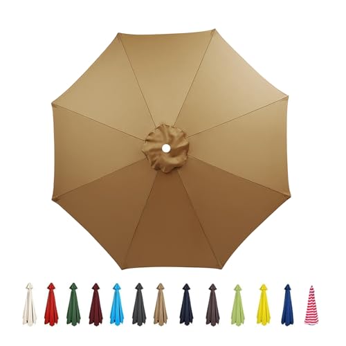 V3VOGUE Garten Sonnenschirm Ersatzbezug Groß 2.0m 2.7m 3.0m 3.5m, Outdoor Wasserdicht UV-Schutz Gartenschirm Terrassenschirm Ersatzdach Überdachung Abdeckung, 6/8 Streben, Faltbar(Khaki,2.5M/6Ribs) von V3VOGUE