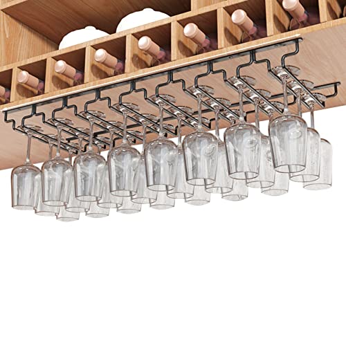 V3VOGUE Weinglashalter, Unter Schrank Stemware-Rack, 8 Reihen Weingläser Halter, Gläserhalter Zum Aufhängen, Weinglasregal Aus Metall for Unterschrank, Küche, Bar (Size : Width:28cm) von V3VOGUE