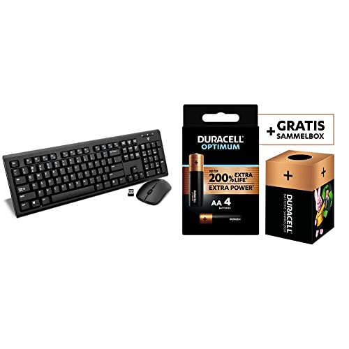 V7 Kabellose Tastatur und Maus mit US-Layout + Duracell NEU Optimum AA Mignon Alkaline-Batterien von V7