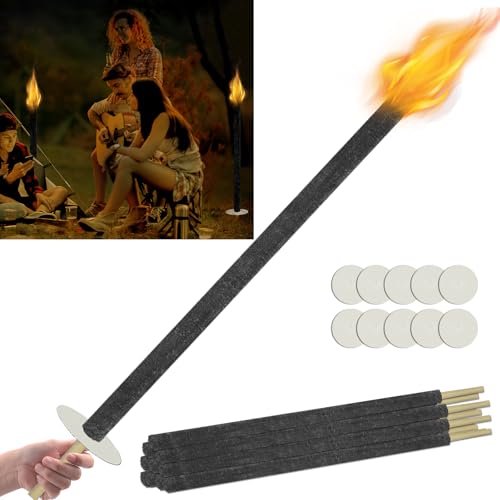 VA-Cerulean 10 Stück Wachsfackeln, Fackeln mit 100 Minuten Brenndauer, Fackeln Gartenfackeln mit Extra Langem Griff, Feuerfackel für Lagerfeuer Outdoor Garten von VA-Cerulean