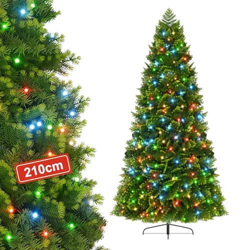 VA-Cerulean 210cm Künstlicher Weihnachtsbaum mit Beleuchtung, Tannenbaum aus PVC+PE Material, Christbaum mit 350 LED Weihnachtsbäume Weihnachtsdeko, mit Grün Spitzen von VA-Cerulean