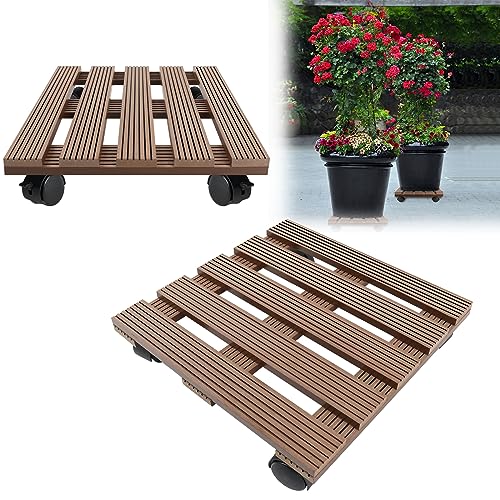 VA-Cerulean 2er WPC Pflanzenroller, Blumenroller mit Feststellbare Räder, Rollbrett 100KG Tragkraft, Kübelroller für Außenbereich und Innenbereich,30x30x7.5cm(Quadratisch,Braun) von VA-Cerulean