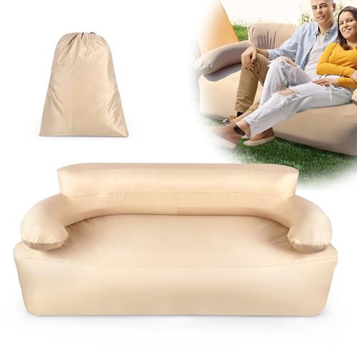 VA-Cerulean Aufblasbares Sofa Camping Luftsofa Aufblasbare Couch mit Rücken Armlehne Schlafsessel LuftStuhl mit Pumpe Aufblasbares Sessel für Indoor, Camping, Garten, Party 178x86x69cm, Khaki von VA-Cerulean