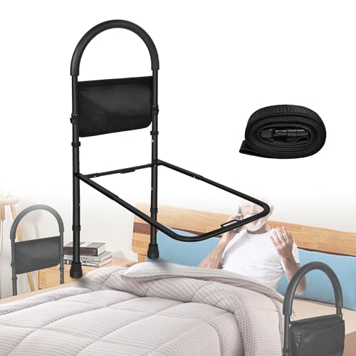 VA-Cerulean Aufstehhilfe Bettgitter Bett 83-113cm Höhenverstellbar Haltegriffe Hilfsmittel Für Senioren Rausfallschutz Bett Einstiegshilfe mit Ablagetasche Pflegebett Zubehör von VA-Cerulean