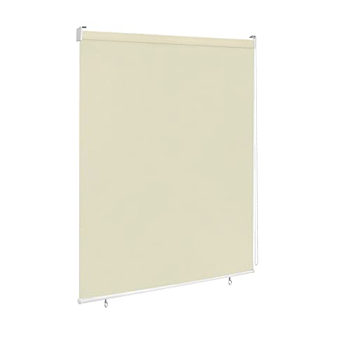 VA-Cerulean Außenrollo Senkrechtmarkise Sichtschutz Rollo,140x140 cm,Beige,Sonnenschutz,Wetterfest,Verdunklungsrollo,Fensterrollo Balkonrollo für Fenster & Tür von VA-Cerulean