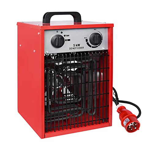 VA-Cerulean Elektroheizer 5KW,400V Industrielle Energie,Bauheizer Heizlüfter mit Überlastschutz,Tragbar Elektrisch Thermostat,Heizgerät für Garage,Baustelle von VA-Cerulean