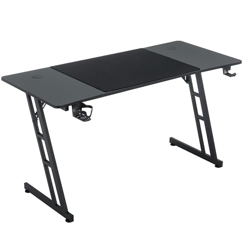 VA-Cerulean Gaming Tisch Schreibtisch 120x60cm Computertisch mit Kopfhörerhaken und Getränkehalter, Stabiles Z-Gestell Zocker Tisch zum Home Office(Typ A, Keine LED) von VA-Cerulean