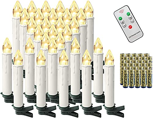 VA-Cerulean Kabellos LED Kerzen mit Fernbedienung und Batterien,Flammenlose Weihnachtskerzen,Milchweisse Weihnachtsdeko für Weihnachtsbaum,Hochzeit,Party und Geburtstags(30 Stück,Warmweiß) von VA-Cerulean