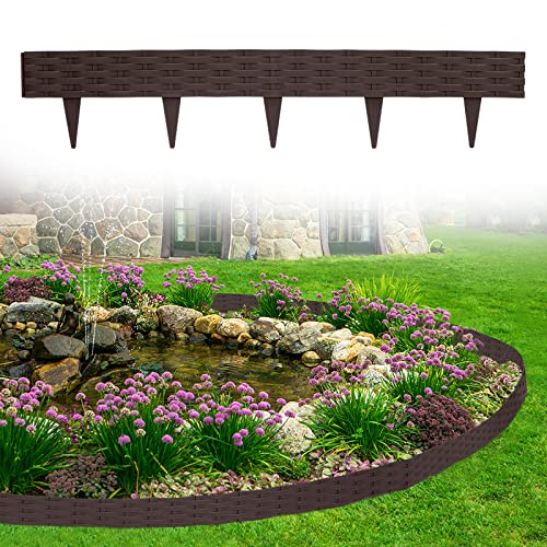 VA-Cerulean Kunststoff Rasenkante,30M Rattan-Optik Beeteinfassung,Beetumrandung Palisade,Gartenpalisade,Beetzaun,Randsteine,Braun,1 Element (L x H): 100 x 20cm,30 Stück von VA-Cerulean