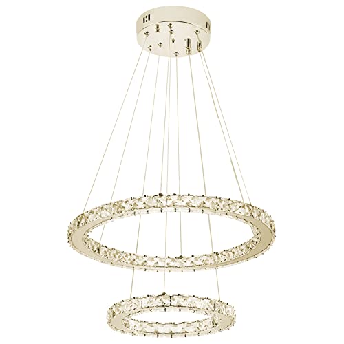 VA-Cerulean LED Kronleuchter 48W Kristall Pendelleuchte 2-Ring Rund Modern Einstellbar Hängelampe für Schlafzimmer Wohnzimmer Esszimmer Küche Flur Lampe Deckenleuchte Dimmbar von VA-Cerulean