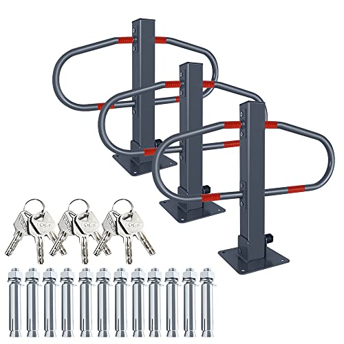 VA-Cerulean Parkplatzsperre klappbar Absperrpfosten Mit 3 Schlüssel Zylinderschloss Parkbügel Absperrung Parkpfosten Parkplatzbügel Mit Reflektierendem Logo Anti-Belegung Parksperre(3 Stück) von VA-Cerulean