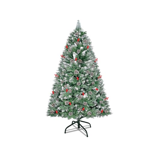 VA-Cerulean Weihnachtsbaum Künstlicher,schwer entflammbar,Schnellaufbau,Weihnachtsdeko,Unechter Tannenbaum,Christbaum mit Ständer(Grün PVC mit Großes Schneeflockeneffekt,150cm) von VA-Cerulean