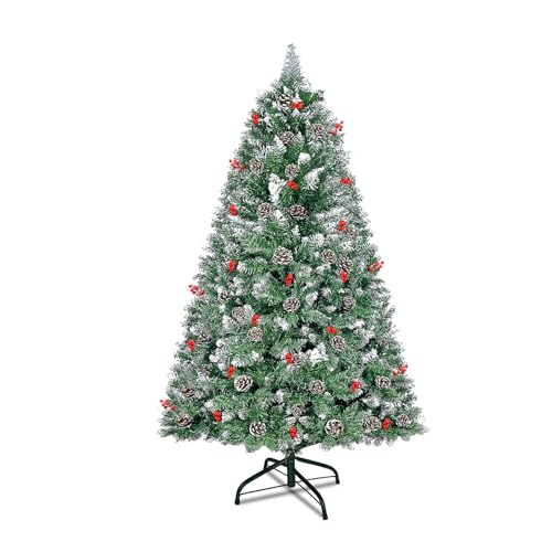 VA-Cerulean Weihnachtsbaum Künstlicher,schwer entflammbar,Schnellaufbau,Weihnachtsdeko,Unechter Tannenbaum,Christbaum mit Ständer(Grün PVC mit Großes Schneeflockeneffekt,180cm) von VA-Cerulean
