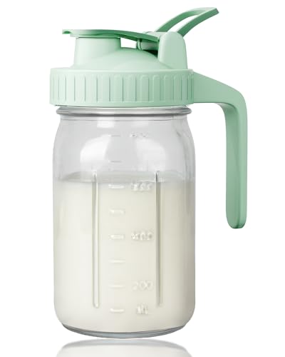 VA1KENE Muttermilchkrug, 1 Korat-Glas, Einmachglas mit Klappdeckel und Ausgießer, 100 % luftdicht, auslaufsicher, für Eistee, Saft, kalten Kaffee, Muttermilch-Aufbewahrungsbehälter, Grün von VA1KENE