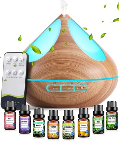 VAAGHANM Clover Aroma Diffuser Diffusoren 500 ml mit 8 ätherischen Ölen, Aromatherapie-Diffusoren, Lufterfrischer, Luftbefeuchter mit Fernbedienung, 4 Timer für Schlafzimmer, Braun, aus Kunststoff von VAAGHANM