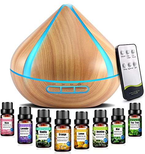 VAAGHANM 500 ml Essential Oil Diffuser with 8 Oils, Aromatherapy Diffuser with Remote Control, 4 Timers, Automatic Waterless Shut-Off for Large Space, Plastic, Brown VAAGHANM 500 ml Essential Oil Diffuser with 8 Oils, Aromatherapy Diffuser with Remote Control, 4 Timers, Automatic Waterless Shut-Off for Large Space, Plastic, Brown von VAAGHANM