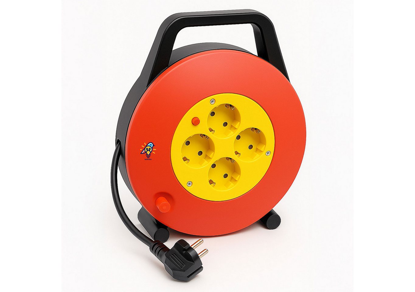 VABIONO Verlängerungskabel Kabelbox Kabelabroller 3×1,5 mm², 250V/16 A, 3200 W Kabeltrommel 4-fach (robust, schlagfest, Wickelgriff +Thermoschalter, Kabellänge 10 m), Kostenloser Versand von VABIONO