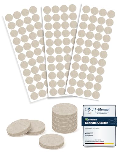 VABNEER 128 Stück Filzgleiter, 20 mm, beige, selbstklebend, Bodenschutz, Filzgleiter, 5 mm dick, Möbelgleiter für Möbelfüße (rund, 20 mm) von VABNEER