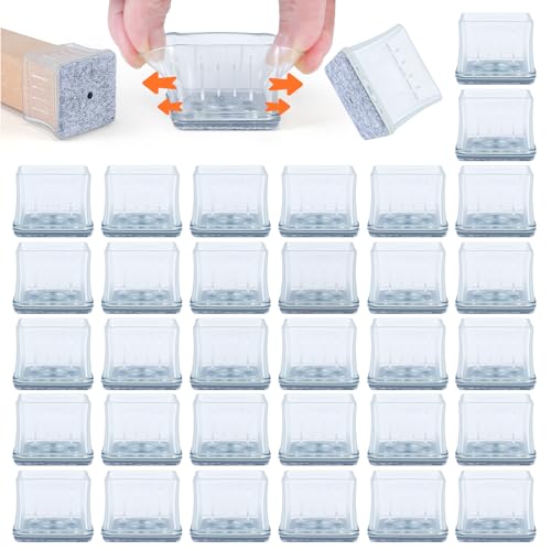 VABNEER Silikon Stuhlbeinkappen Eckig, 16 Stücke Schutzkappen für Stuhlbeine mit Filzpolstern und Metalldichtung Verstärkung, Tische und Stühle Fuß Protektoren für Hartholzböden (24-29mm) von VABNEER