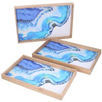 Rechteckiges hellblaues Holztablett 1-3 cm45x30h4 von VACCHETTI