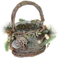 Vacchetti - Kerzenhalter mit Griff, Tannenzapfen und weißen Beeren cmø16x16h27 von VACCHETTI