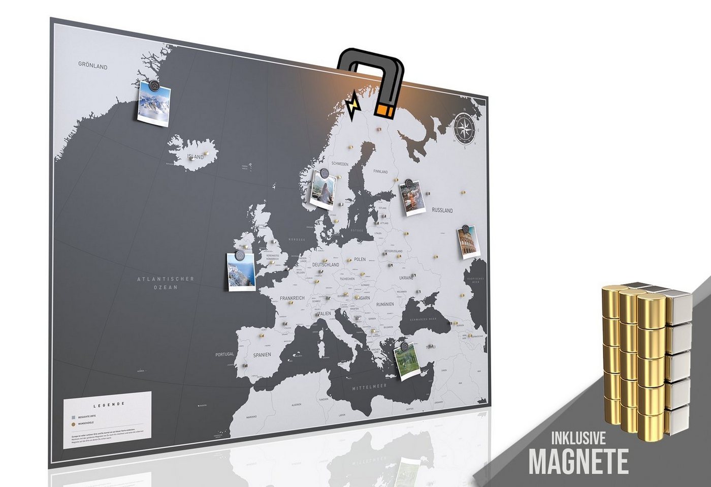 VACENTURES Wanddekoobjekt Die magnetische Europakarte - inkl. Magnet Pins von VACENTURES