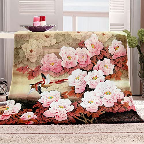 Flanelldecke 150x200Cm Decke Sofa Kuscheldecke Flauschige Flauschdecke Decke 3D Rosa Blume Vogel Wohndecke Blanket Weich Und Warme Als Sofadecke Couchdecke Tagesdecke Flanell Fleecedecke von VACSAX